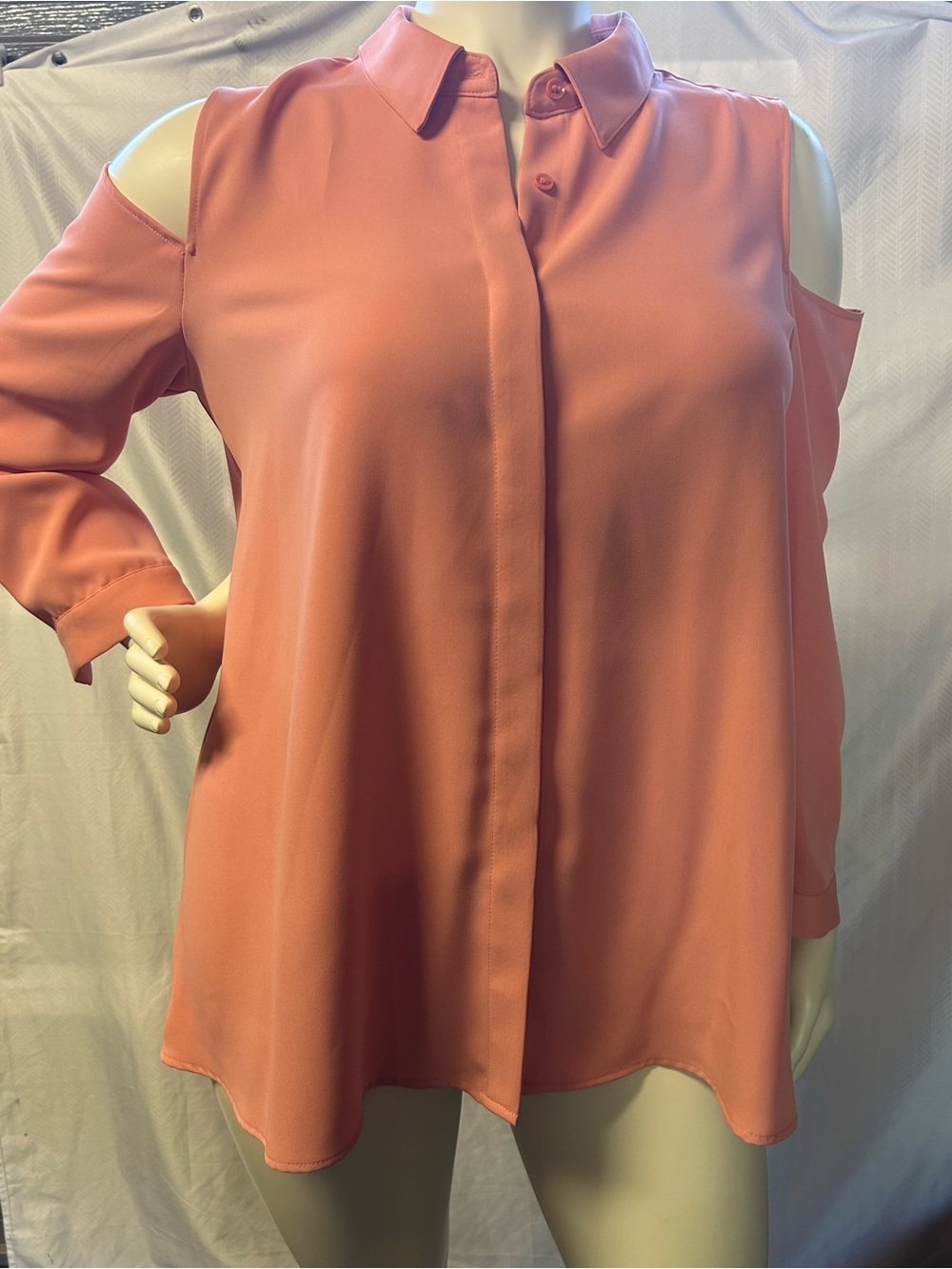 Alfani Peach Cold-Shoulder Button-Front Blouse